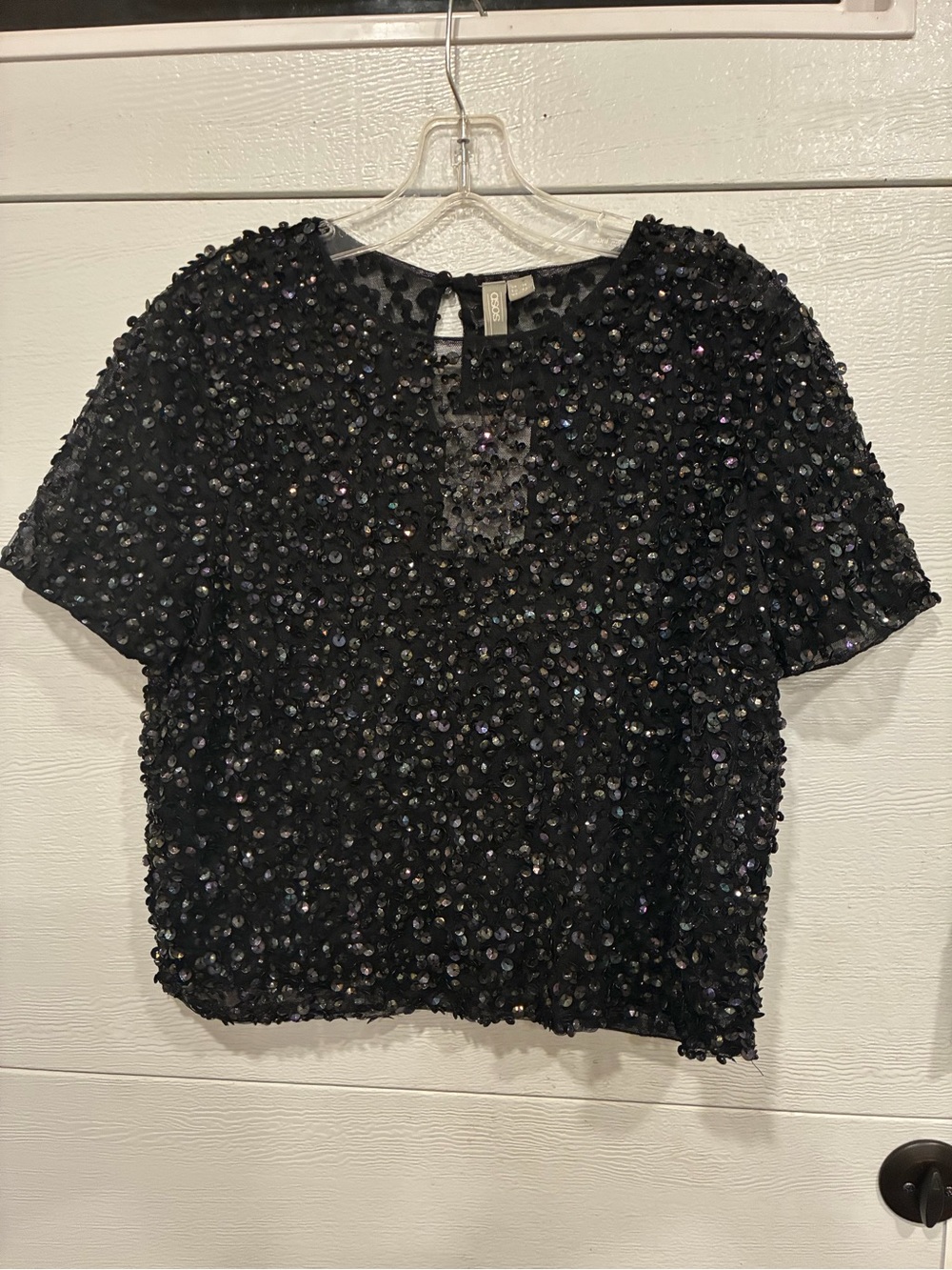 ASOS Black Sequin Short-Sleeve Crop Top